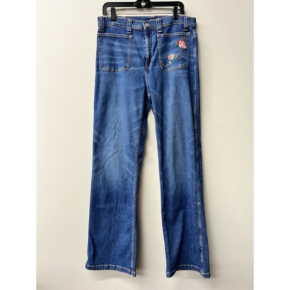 Vintage Ralph Lauren Rose Embroidered Patch Pocket Jeans Size 32